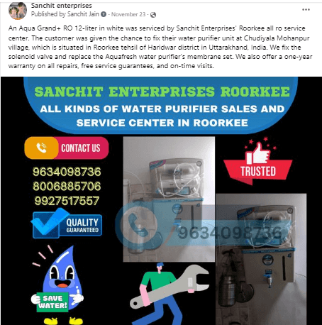 aquafresh ro water purifier service in roorkee