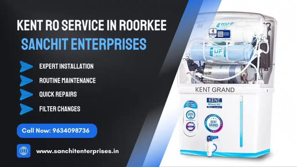 Comprehensive Kent RO services by Sanchit Enterprises in Roorkee, featuring installation, maintenance, and repair options with contact number for service