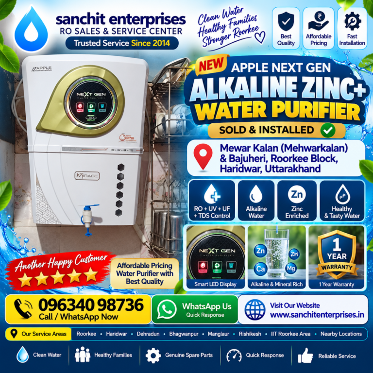 New Apple Next Gen Alkaline Zinc+ Water Purifier Sold & Installed in Mewar Kalan & Bajuheri, Roorkee